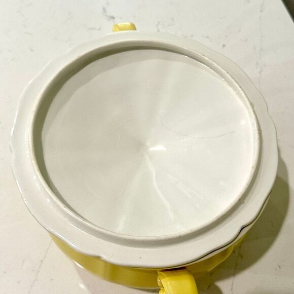 Yellow Buttercup Ironstone Vintage Covered Vegetable Bowl With Handles - Picture 5 of 8